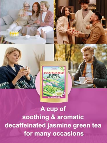 Image of TeeLux Decaf Jasmine Green Tea, Decaffeinated Jasmine Scented Green Tea Loose leaf, Pleasant Aroma & Smooth Taste, 16oz