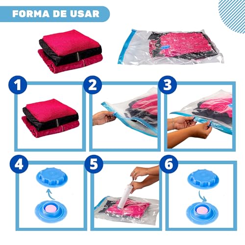 Kit 5 Saco a Vacuo + Bomba Mala Viagem Roupas Cobertor Edredom Vac Bag Guarda Roupa Mais Espaço