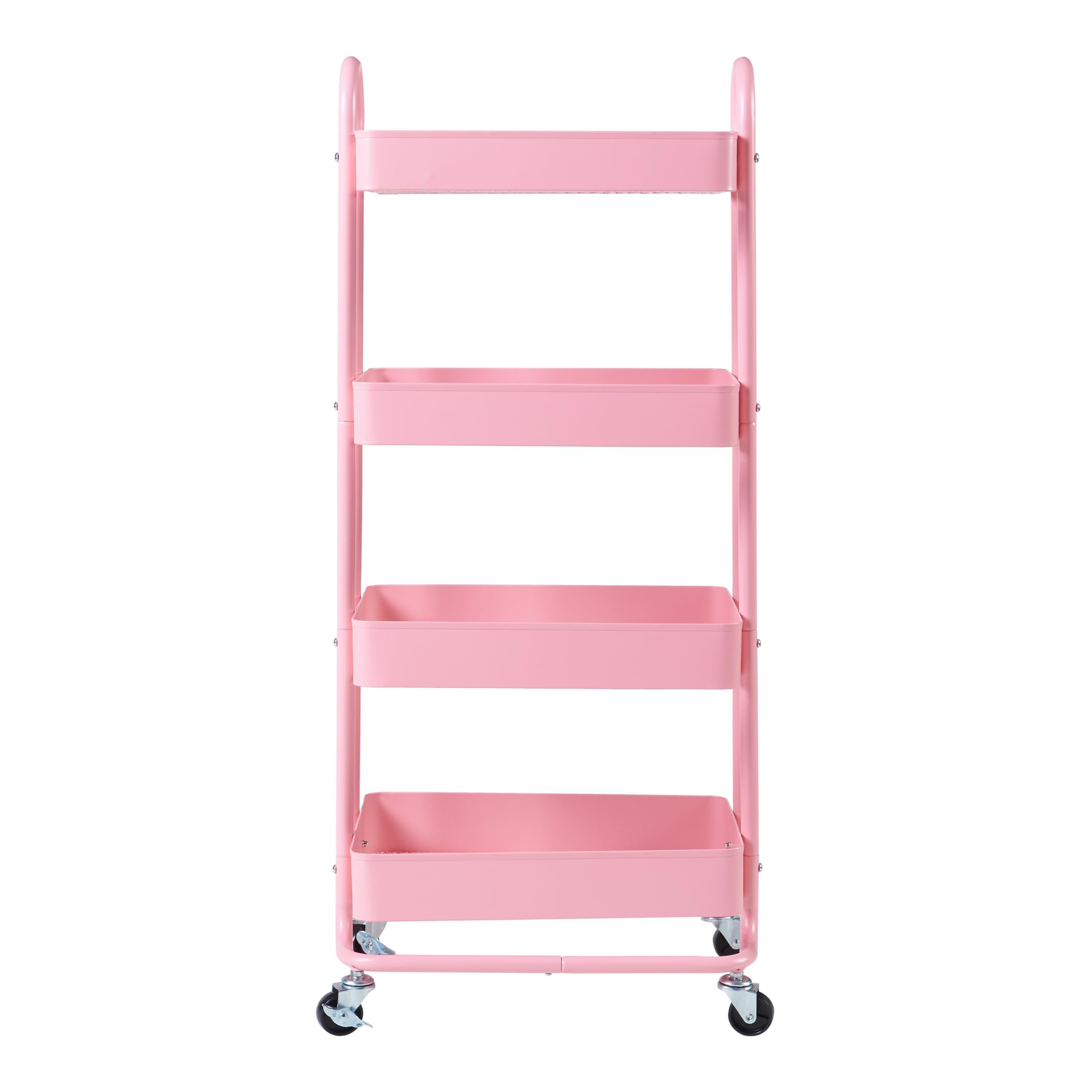 [en.casa] Carrello da Stoccaggio in Acciaio con 4 Contenitori Sovrapposti e Ruote Organizzatore Multiuso per Casa Ufficio Garage - Rosa