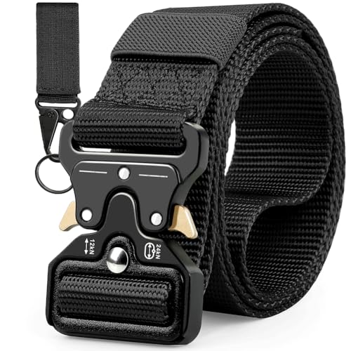 Military Belt, Men Tactical Belt with Quick Release Metal Buckle Ideal for military training and outdoor, police belts black