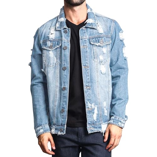 Men's Lapel Ripped Denim Jackets Single Breasted Distressed Cowboys Coat Long Sleeve Washed Destroyed Outwear