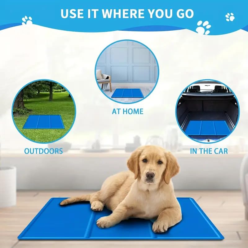 Large Dog Cooling Mat 90x50cm, Pressure Activated Non-Toxic Gel Pad for Pets, Self-Cooling Car Travel Mat, Scratch Resistant Puppy Cooling Mat, Foldable & Reusable Pet Crate Insert - No Water Needed - Image 3
