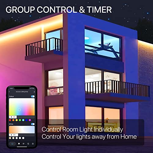 Melegan Smart Led Ceiling Light Flush Mount, 12 Inch 24W Ceiling Light Fixture Dimmable 2700K-6500K, Rgb Ambient Light Fixture Wifi Work With Alexa Google Home For Bedroom Living Room #TOP5