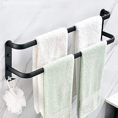 Toallero sin taladrar, barra de toalla de mano negra de aleación de aluminio ligero con gancho, de una capa, de tres capas, para baño, cocina (50 cm, ...