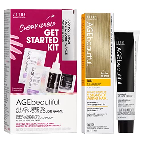 Image of AGE beautiful Permanent Hair Color Cream, 100% Gray Coverage Hair Dye with Biotin Anti-Aging Formula for Fuller, Thicker Hair, Professional Salon Quality