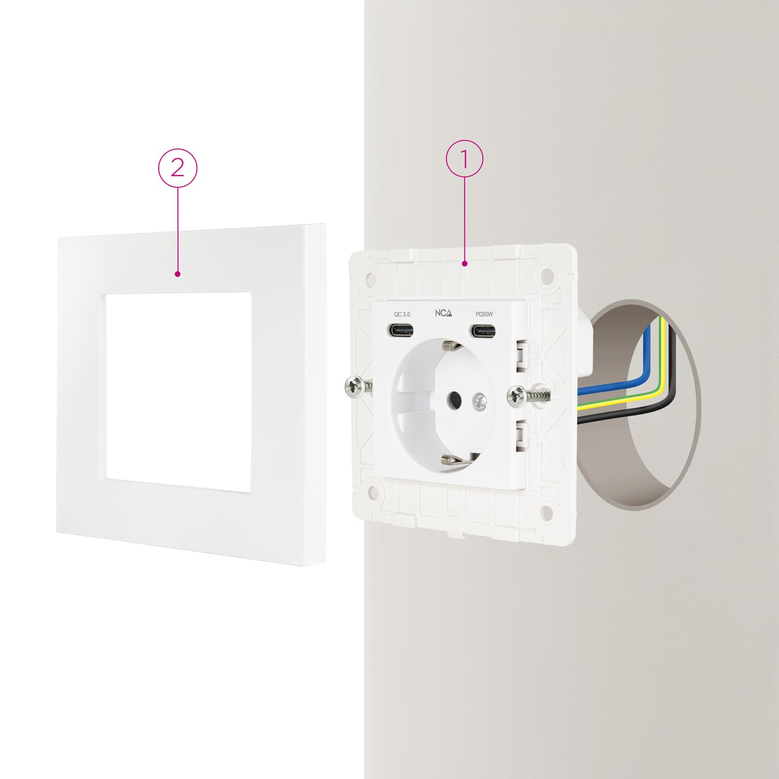 NANOCABLE 10.35.0012 - Base de Enchufe de Pared Tipo schuko con 2 USB-C PD - MAX. 3.4A, Blanco — view 4