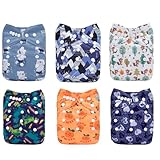 ALVABABY Baby Cloth Diapers One Size Adjustable Washable Reusable for Baby Girls and Boys 6 Pack + 12 Inserts 6DM52