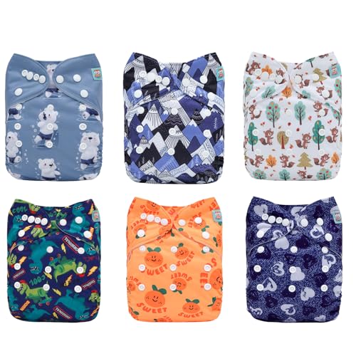 ALVABABY Baby Cloth Diaper 6 Pack with 12 Inserts One Size Cloth Diaper Covers Adjustable Washable Reusable for Baby Girls and Boys6DM52