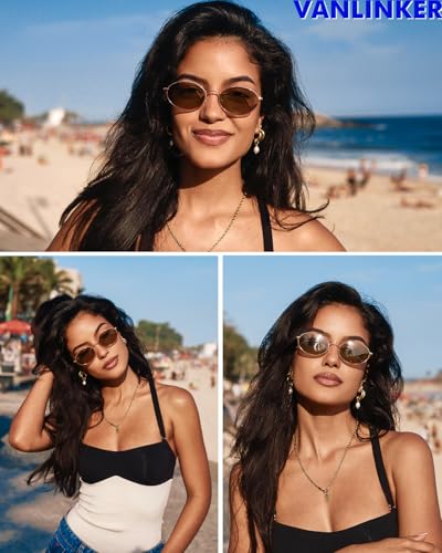 VANLINKER Retro Oval Polarized Sunglasses for Women Men Vintage 90s Metal Gold Frame Shades VL98722