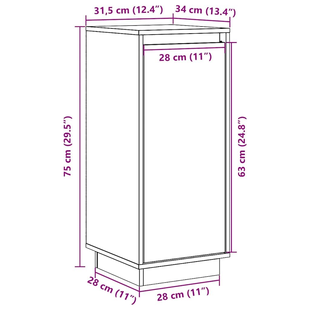 vidaXL Buffet Armoire Latérale Armoire de Rangement Organisateur de Maison Meuble de Salon Intérieur Blanc 31,5x34x75 cm Bois Massif de Pin