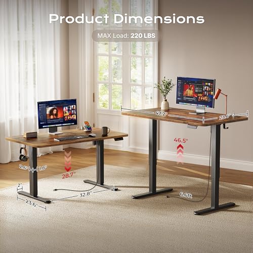 Image of Huuger Electric Standing Desk with Power Outlets and USB-C Port, 47 X 24 Inch Height Adjustable Desk, Sit Stand Desk for Home Office, Computer & Gaming Desk with 4 Presets, Rustic Brown