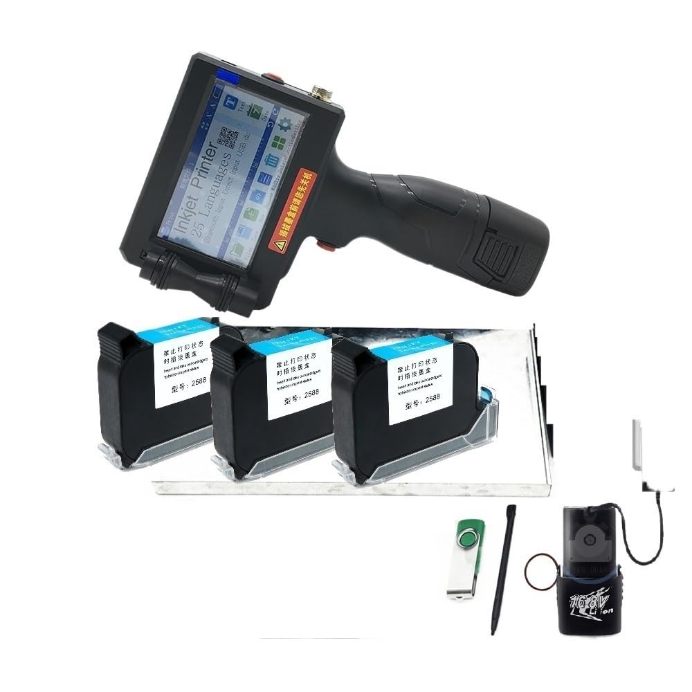 MYUYEE Portable Inkjet Coder, Touch Screen 12.7Mm Handheld Inkjet Printer Fast Dry Coder Label Printer 600Dpi Qr Code Logo Thermal Printer (Printer And 2 Ink 1)
