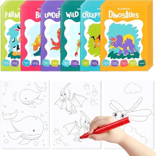 THE TWIDDLERS 24 Mini Libri da Colorare per Bambini, A6 - Divertenti Disegni di Animali Assortiti, Mini Libri per Borse da Desta, Set Regalo per Attività Artistiche per Bambini, Bomboniere per Feste