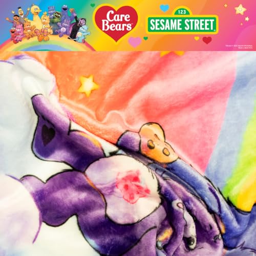Image of Franco Care Bears x Sesame Street Nostalgic Kids Bedding Super Soft Cozy Plush Throw, 46 in x 60 in, (Officially Licensed Product)