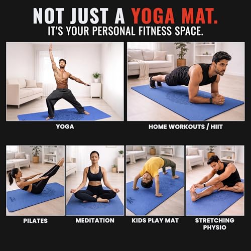 Image of Slovic Yoga Mat for Woman [6 MM] | TPE Yoga Mat for Man | Anti-Slip Exercise Mat for Home Workout & Home Gym | Durable & Lightweight Gym Mats for Floor With Cover Bag | Navy Blue