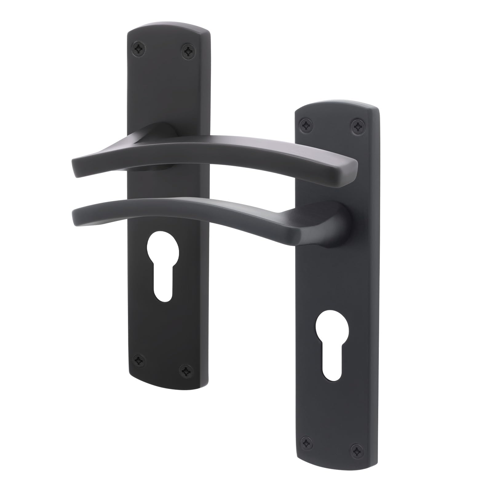EAI Black Fire Door Handle Euro Lock, Matt Black Internal Lever on Rose Door Handle, Elcot 1 Pair