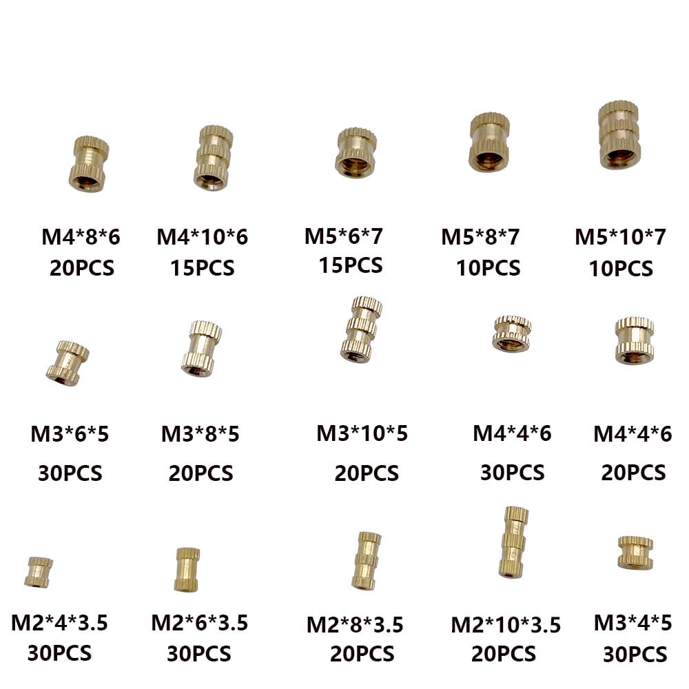 330PCS Copper Flower Nut Combination Box Set M2 M3 M4 M5 Size Cylinder Knurled Nuts Assortment Kit Brass Heat Set Insert for Plastic and 3D Printing Components