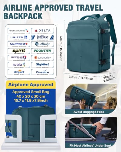 Image of Travel Backpack for Women & Men,Airline Approved Carry On Backpack for Traveling Personal Item Bag Laptop Backpack with Shoe Compartment, Business Causal Weekender College Gym Backpack,Peacock Blue