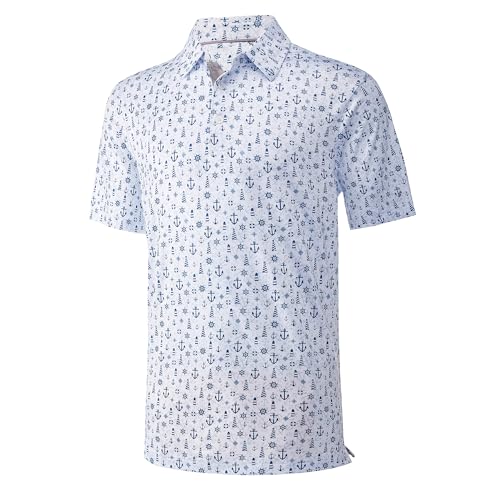 Golf Shirts for Men Dry Fit Moisture Wicking Casual Green Beacon Boat Anchor Print Collared Mens Golf Polo Shirts for Men Short Sleeve Golfing Polos, M