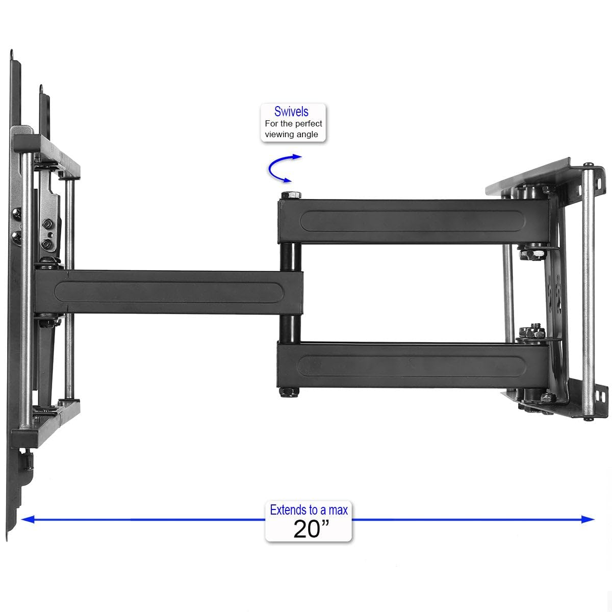 Cheetah Supporto da parete per TV a doppio braccio articolato per TV da 20-80" fino a VESA 600 e 52,2 kg, si adatta a 16", 24" borchie da parete e include un cavo HDMI da 3 m e una bolla magnetica a 3