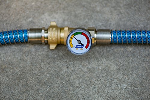 Camco Brass Water Pressure Regulator with Gauge- Helps Protect RV Plumbing and Hoses from High-Pressure City Water - Easy Read Gauge, Lead Free (40064)