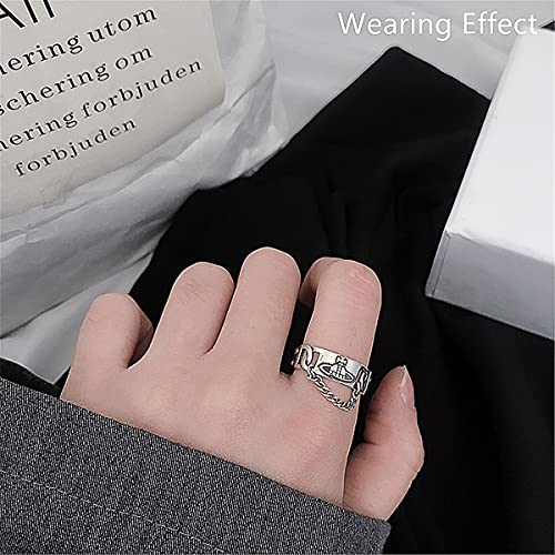 Saturn Chain Sterling Silver Adjustable Ring Y2K Edgy Rings Fashion Handmade Jewelry Gift For Women Men Tassel Dangling Chain Ring4