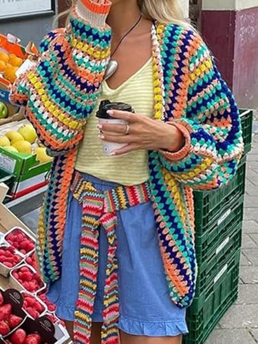 HOULENGS Women's Strawberry Print Button Down Long Sleeve V Neck Crop Cardigan Sweater4