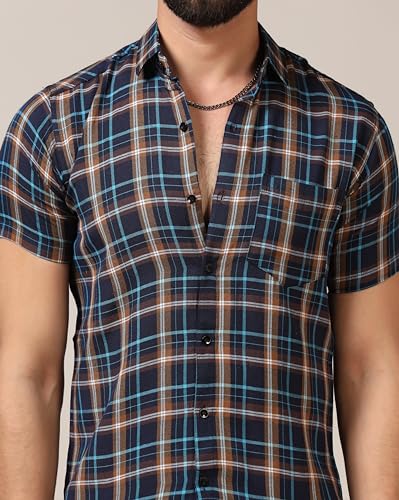 Image of TOPLOT Men's Regular Fit Casual Shirt Checks Design with Spread Collar & Half Sleeves