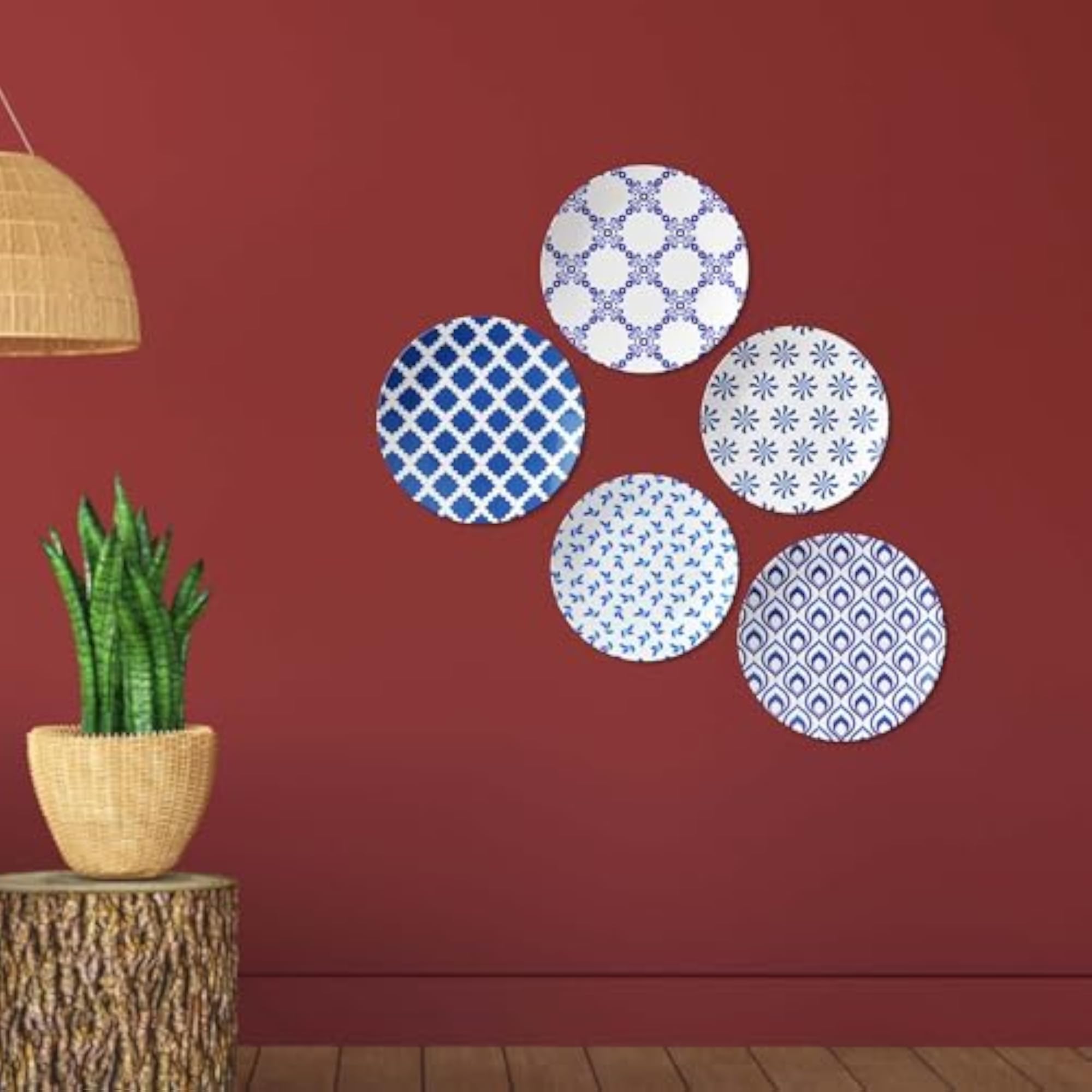 Blue and White Patterns Ceramic Wall Plates Combo, Decorative Art