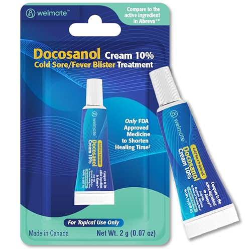 WELMATE Docosanol Cream 10% - Cold Sore Treatment for Lips & Face Fever Blister Medicine - Shortens Healing Time Pain Relief Cream Fast Acting Doctor Formulated (1 Pack) 0.07 oz Tube