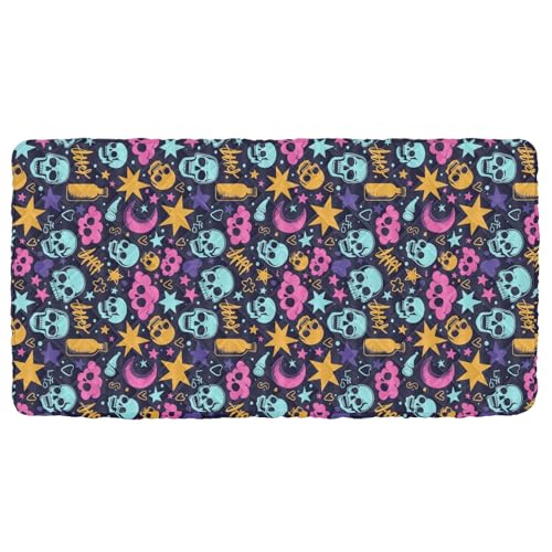 Portable Toddler Bed Sheet for Kids Blue Skull Graffiti Travel Bed Fitted Sheet