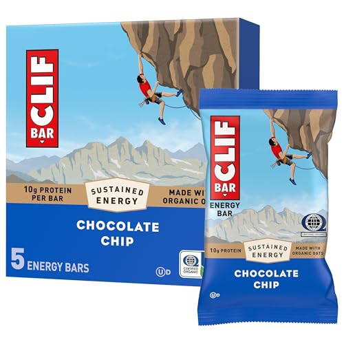 CLIF BAR - Chocolate Chip - Made with Organic Oats - Energy Bars - Non-GMO - Plant Based Protein Bars (5 Pack)