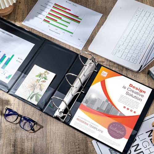 Image of Sinload 6 Pcs 3 Ring Binder, 6 Inch Large Capacity D Ring Binders with Pockets, 8.5 inch x 11 inch Presentation Folder View Binder with Customizable Clear Cover for Documents Files Projects (Black)
