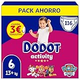 Dodot Pañales Bebé Activity, Talla 6 (13-18 kg), 116 Pañales, Hasta 12h de Protección Antifugas y Ajuste, Pack Mensual