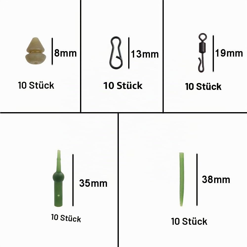 50stk Karpfen Zubehör Helicopter Rig Leader Herstellung Kit Karpfen Angeln Wirbel Clips Chod Rig Buffer Beads Anti Tangle Sleeve Karpfenvorfächer Kit für Karpfenangeln