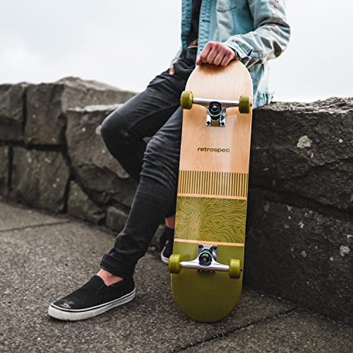 Image of Retrospec Alameda Skateboard Complete | Canadian Maple Wood Deck w / 5.5 Inch Aluminum Alloy Trucks for Commuting, Cruising, Carving & Downhill Riding
