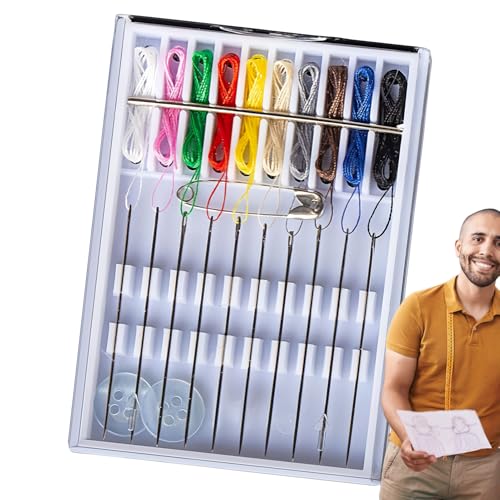 JIEBWCHA Kit de costura portátil, kit de reparación de costura - Caja de costura de viajes para el hogar previamente enhebrado de 10 colores | Accesorios de bordado con botón pin para mamá, mujeres,