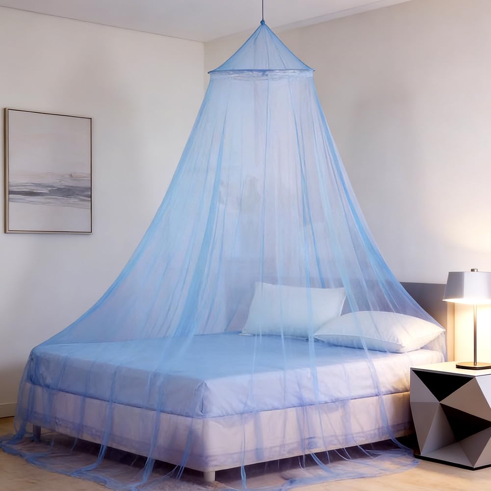 HATFRYF Dome Mosquito Net, Bed Canopy, Dome Canopy Bed Large Hanging, Mosquito Net for Travel&Room Single to Double Universal, Breathable Mesh Effective Anti, Girls Boy Room Decor - Blue