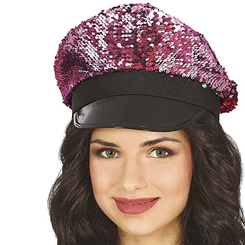 FIESTAS GUIRCA Gorro de capitán de noche con lentejuelas fucsia para adultos – Accesorios de disfraz – Cosplay para – Tema: