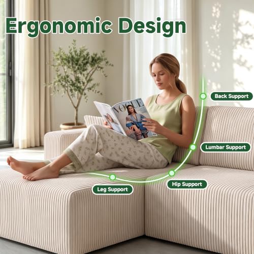 Image of 130 inch Boneless Couch U-Shaped Sectional Sofa, Beige