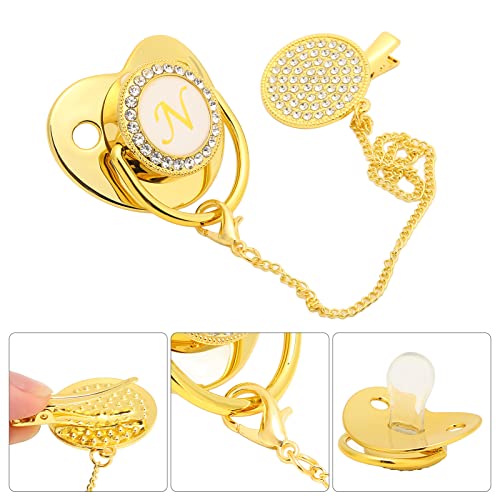 Image of Baby Pacifier, Pacifier Curved Design 26 Letters Baby Pacifier with Chain Clips for Newborn (N)