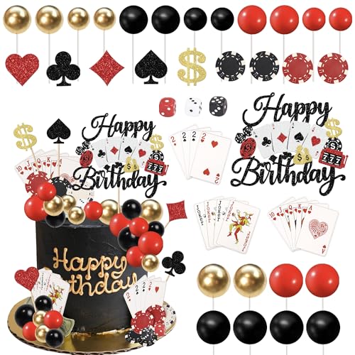 Xsstarmi Décoration de gâteau de casino - Jeu de dés de poker - Décoration de gâteau sur le thème du jeu de cartes pour soirée casino - Scène de Las...
