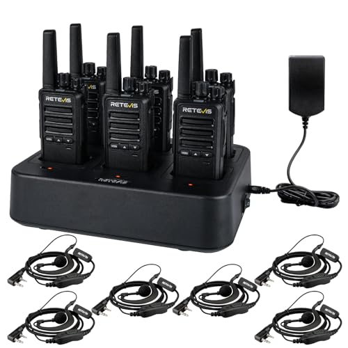 Retevis RT668B Talkie Walkie Longue Portée, Professionnel Talkie-Walkie Robuste, avec Chargeur 6 Voies, 3 Bouton, PMR446 Toki Walki avec 0reillette pour la...