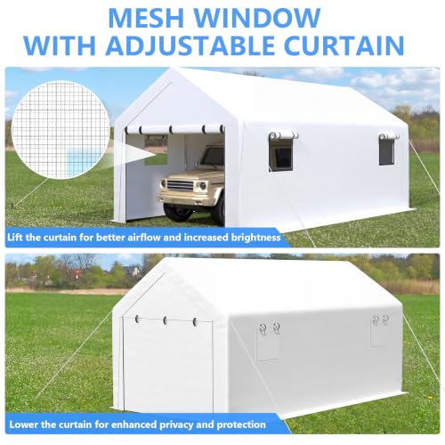 Image of Jocoevol 10x20 FT Enclosed Carport with Roll-up Windows, Removable Sidewalls & Doors and Sandbags for Car Boat Truck Motorcycle, White