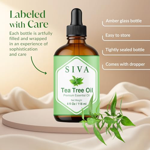 Image of Siva Tea Tree Essential Oil 4 Fl Oz - for Diffuser, Skin & Hair Care - Ideal for Aroma, Massage & DIY Blends- with Dropper