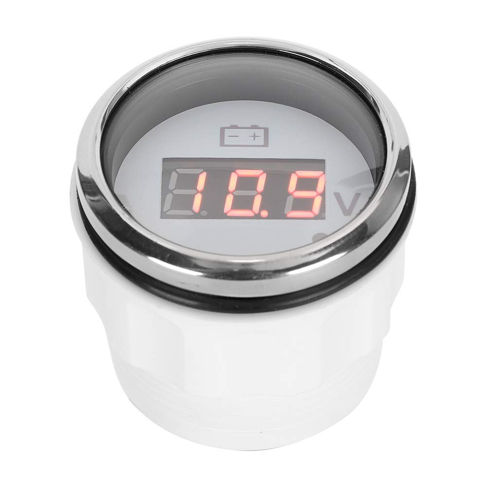 Akozon Compteur de tension de batterie, affichage numérique LED, étanche IP67, alarme intelligente universelle pour bateau et voiture, 2 pouces (blanc)