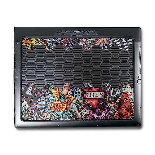 Image of MightySkins Carbon Fiber Skin Compatible with Alienware M18 R1 (2023) Full Wrap Kit - Old School Tattoo | Protective, Durable Textured Carbon Fiber Finish | Easy to Apply | Made in The USA