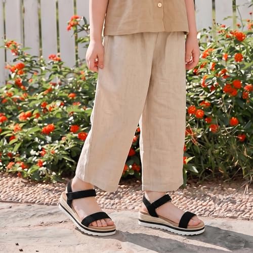 Image of Athlefit Girls Platform Wedge Sandals Open Toe Espadrille Sandals Ankle Strap Summer Dress Shoes for Toddler Little Big Kid