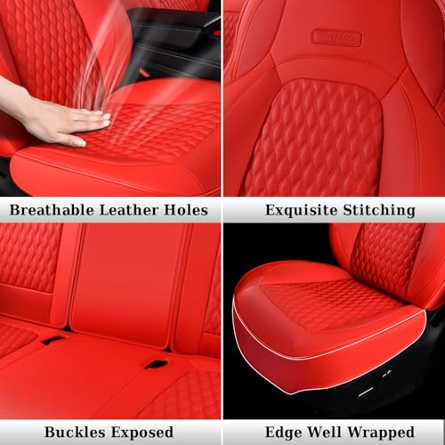Coverado Car Seat Covers for Tesla Model Y, Car Seat Covers Full Set 5 Seater, Leatherette Car Seat Covers Front Seats and Back Custom for Tesla Model Y 2020 2021 2022 2023 2024 2025 Red - Image 6