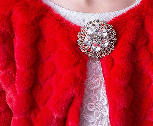 Girls Faux Fur Jacket Wraps Shawl Bolero Flower Girls Bolero Shrug with Brooch4